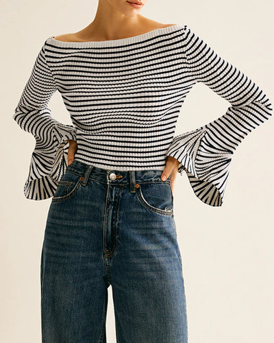Black Striped Bell Sleeve Tee