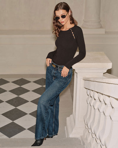 Black Round Neck Slim Knit Tee