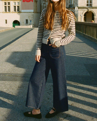 Khaki Striped Button Knit Cardigan