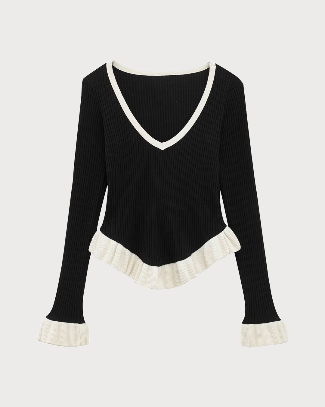 Black Contrasting Scoop Neck Tee - Celestia Couture