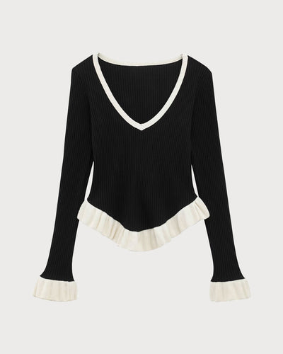 Black Contrasting Scoop Neck Tee