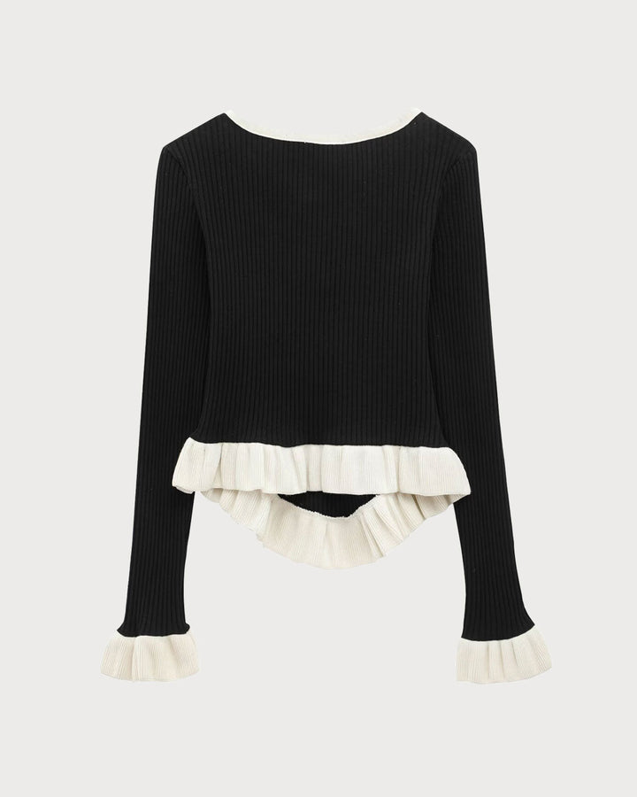 Black Contrasting Scoop Neck Tee - Celestia Couture