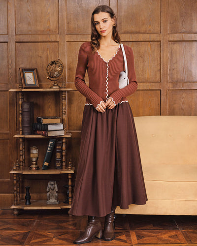 Coffee Contrasting Button Knit Cardigan