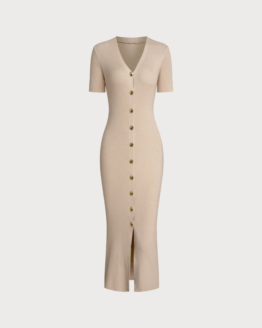 Apricot V Neck Bodycon Sweater Dress - Celestia Couture
