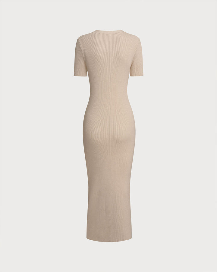 Apricot V Neck Bodycon Sweater Dress - Celestia Couture