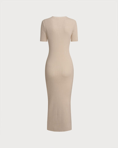 Apricot V Neck Bodycon Sweater Dress