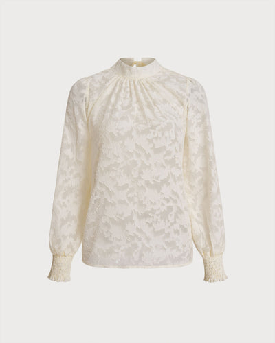 Apricot Jacquard Mock Neck Blouse