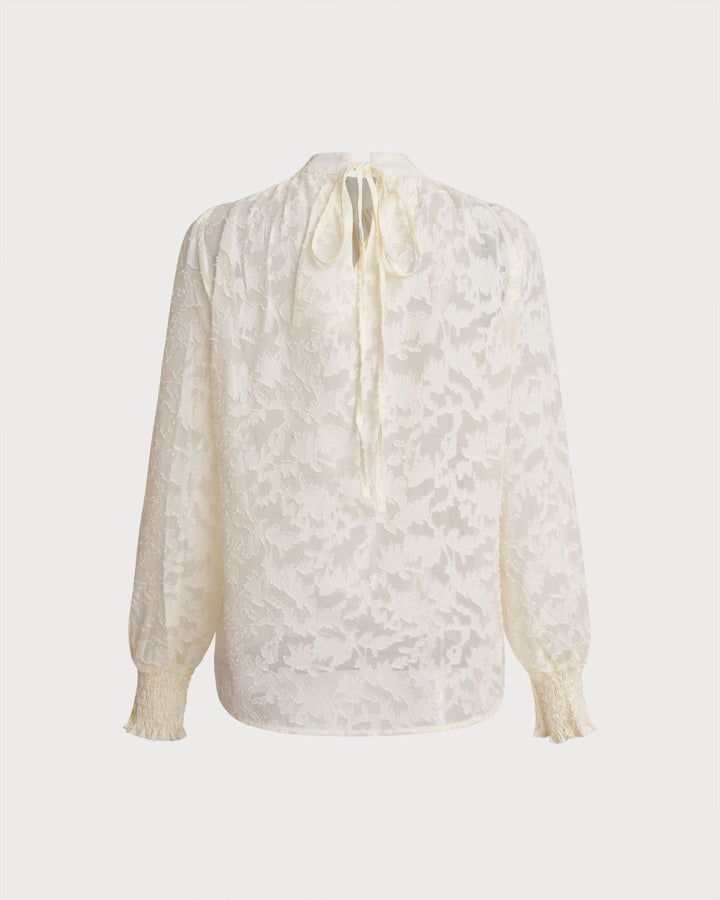 Apricot Jacquard Mock Neck Blouse - Celestia Couture
