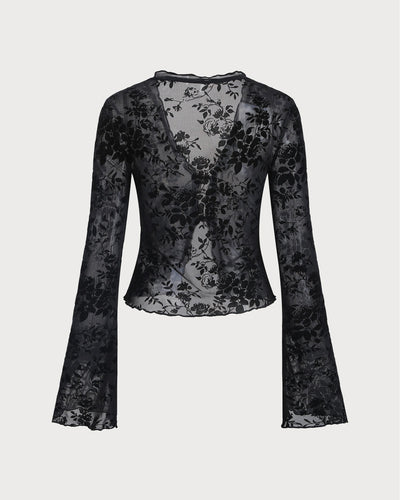 Black V Neck See-through Cardigan