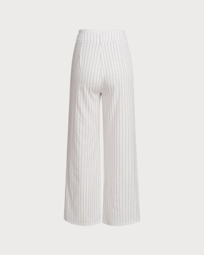 White Striped Straight Casual Pants