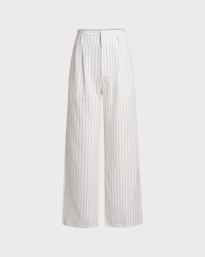 White Striped Straight Casual Pants