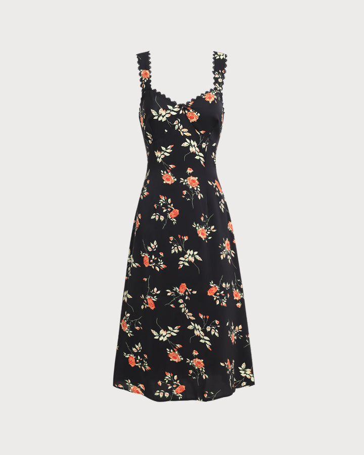 Black Floral Shirred Slip Maxi Dress - Celestia Couture