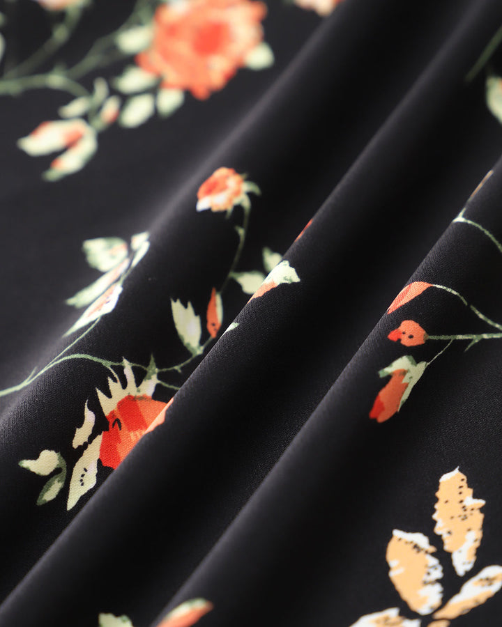 Black Floral Shirred Slip Maxi Dress - Celestia Couture