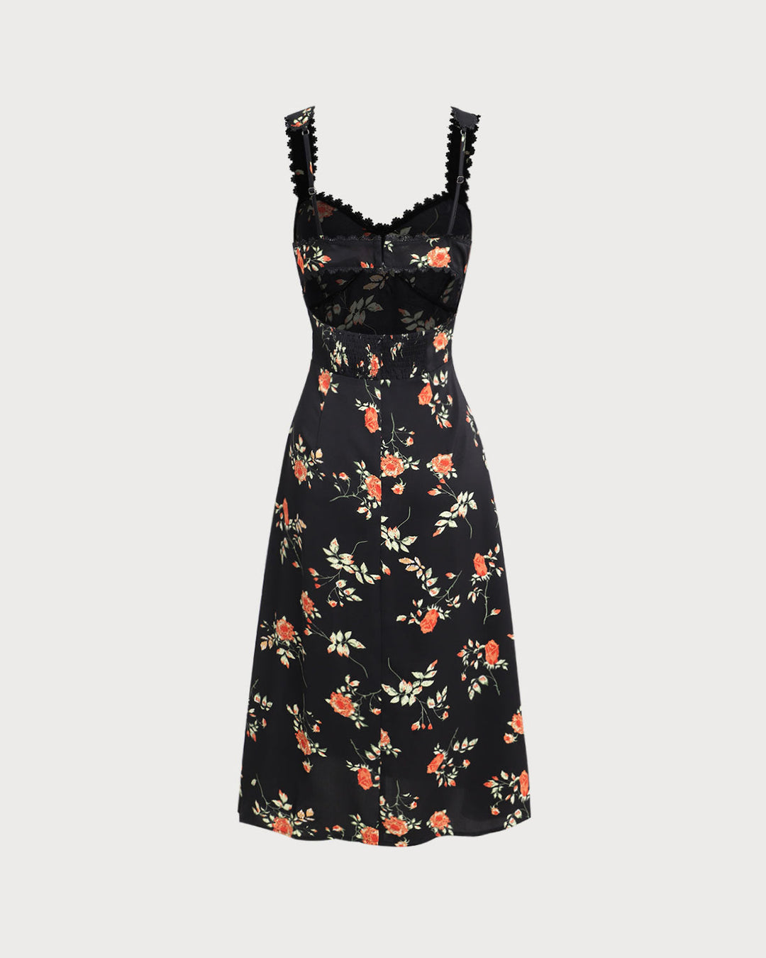 Black Floral Shirred Slip Maxi Dress - Celestia Couture