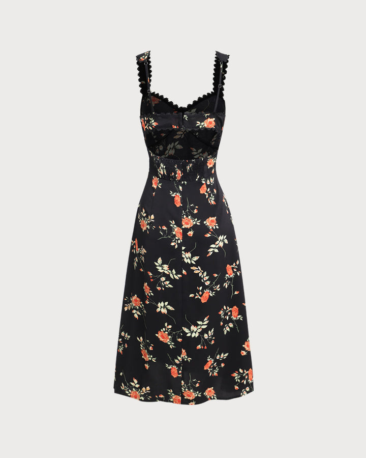 Black Floral Shirred Slip Maxi Dress - Celestia Couture