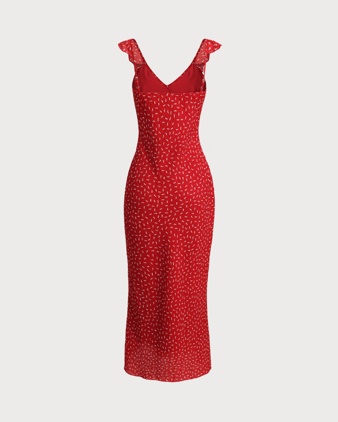 Red Floral V Neck Ruffle Maxi Dress - Celestia Couture
