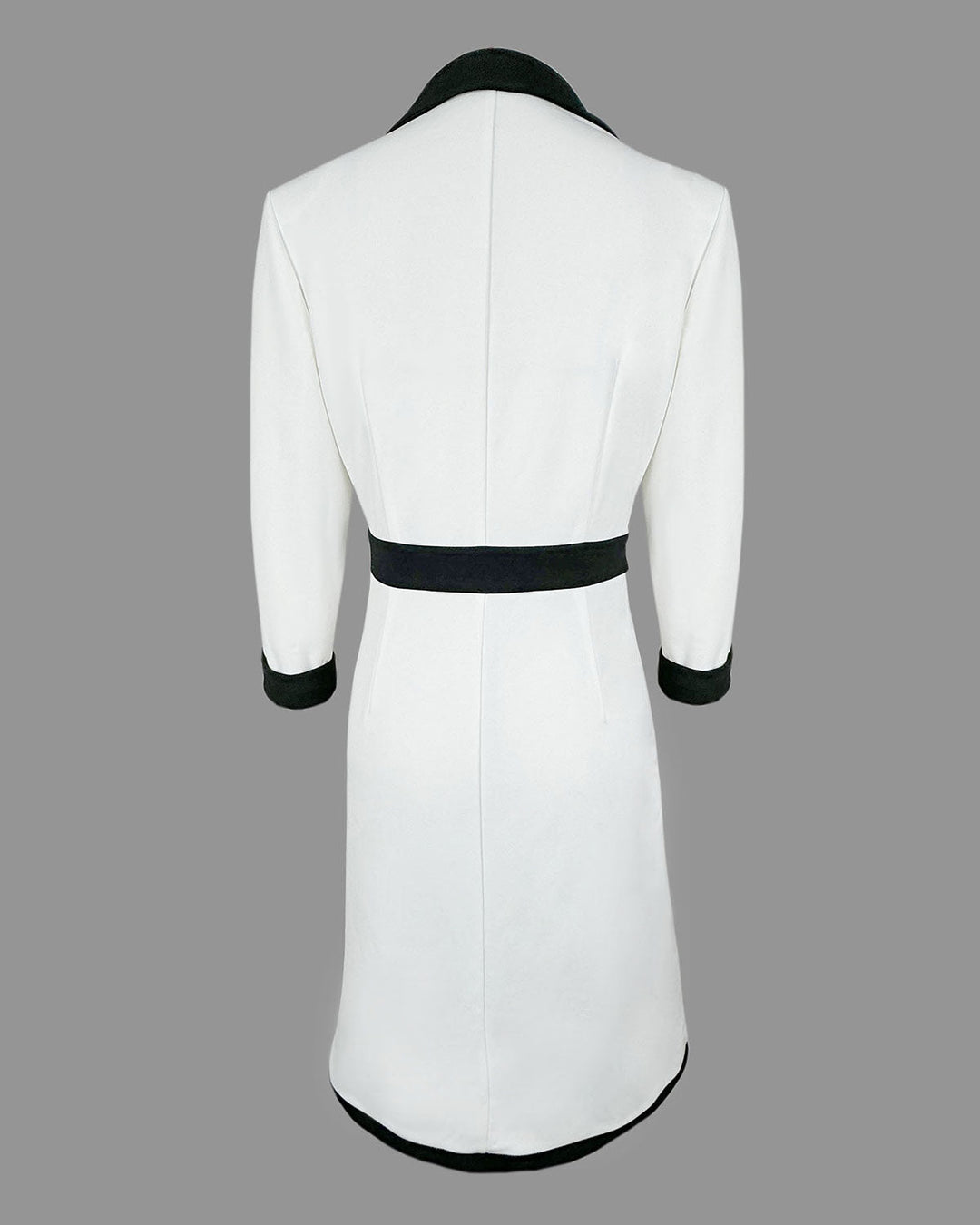 White Contrasting V Neck Button Midi Dress