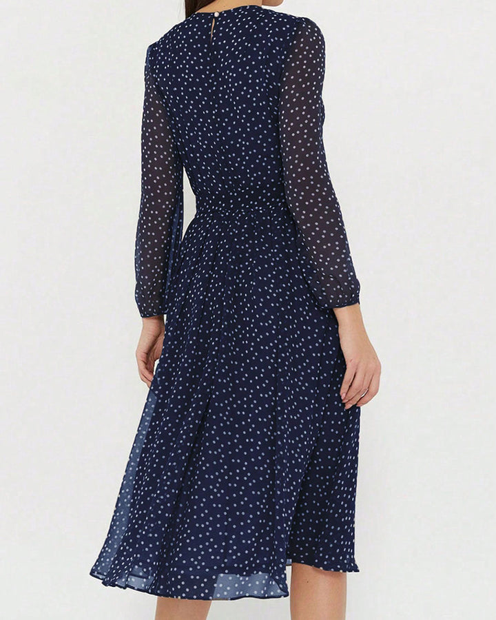 Blue Polka Dot A-Line Midi Dress - Celestia Couture