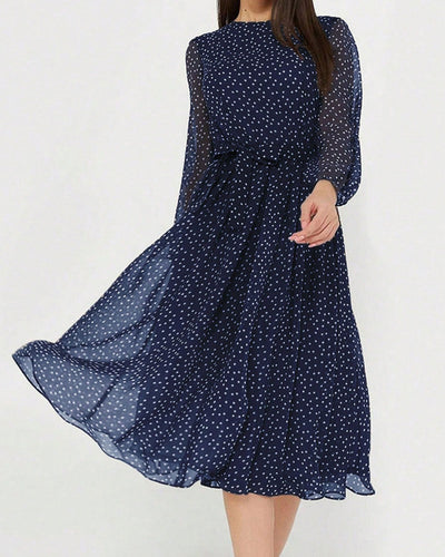 Blue Polka Dot A-Line Midi Dress