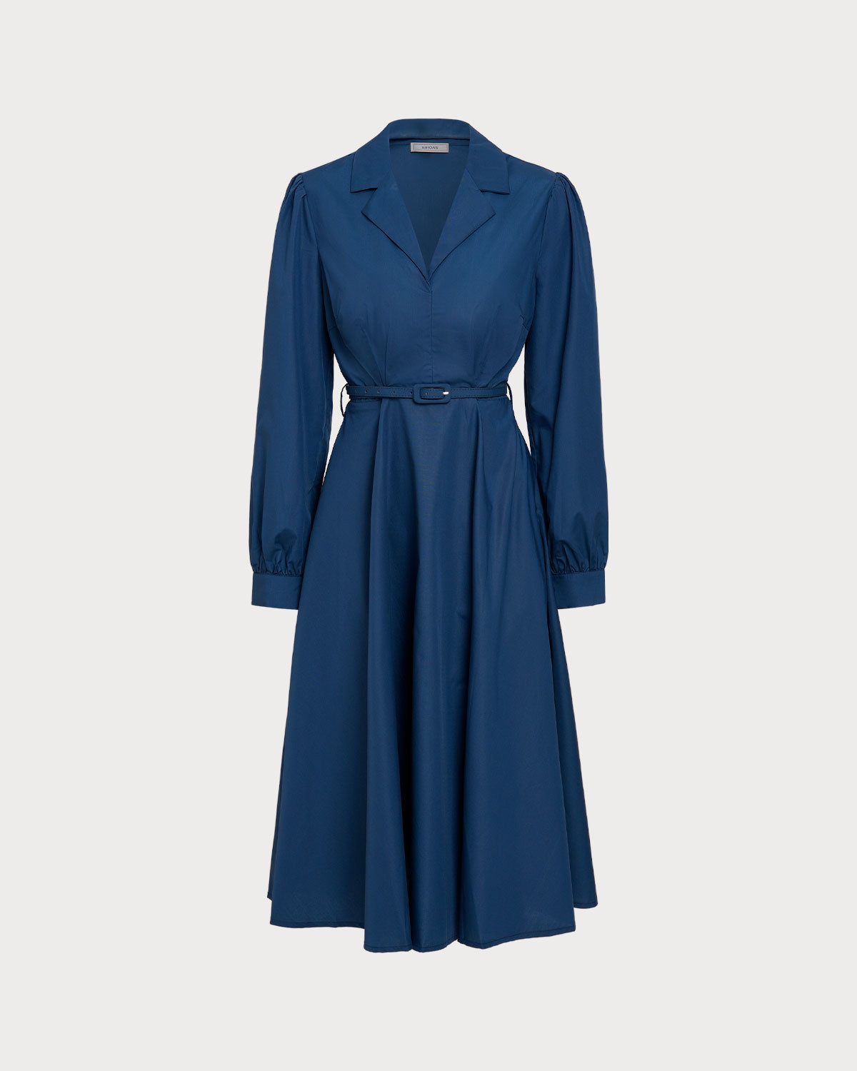 Blue V-Neck Belt Midi Dress