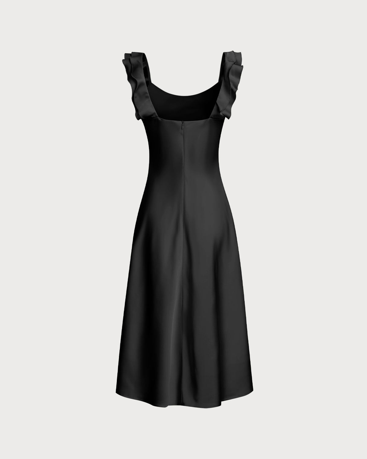Square Neck Ruffle Satin Midi Dress