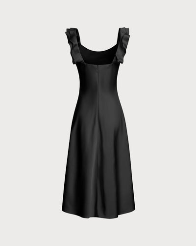 Square Neck Ruffle Satin Midi Dress