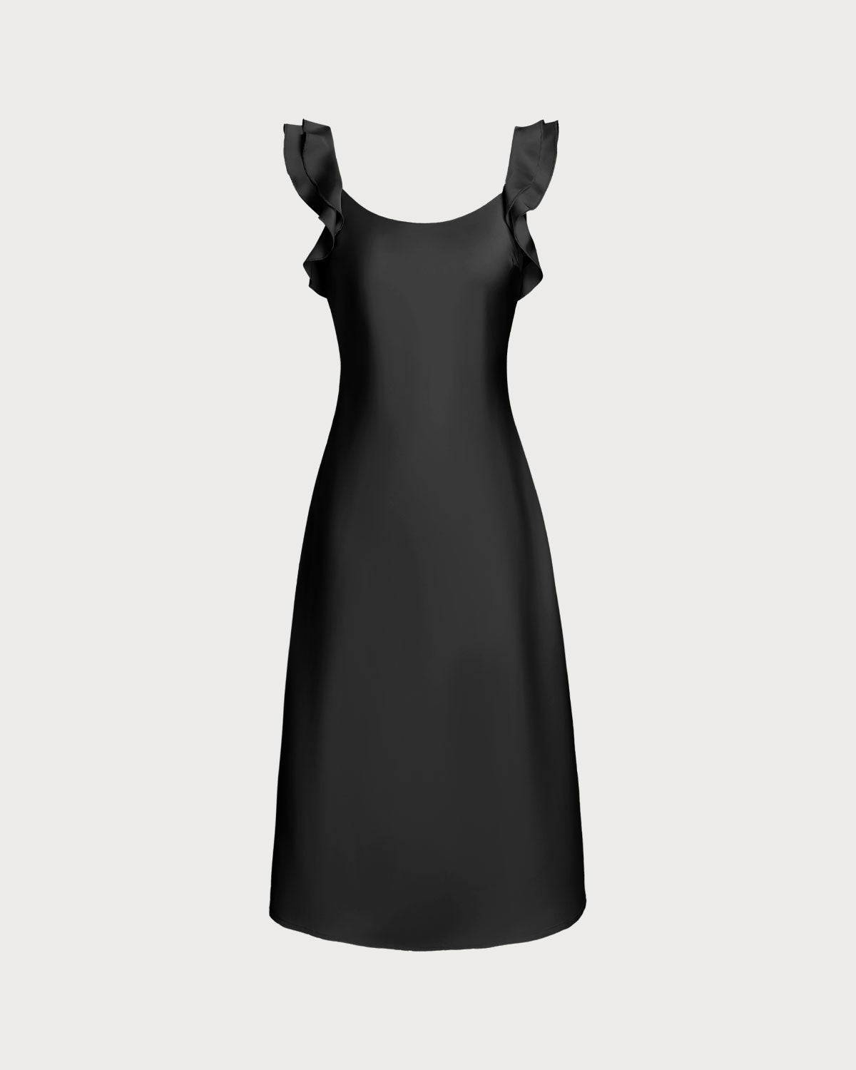 Square Neck Ruffle Satin Midi Dress