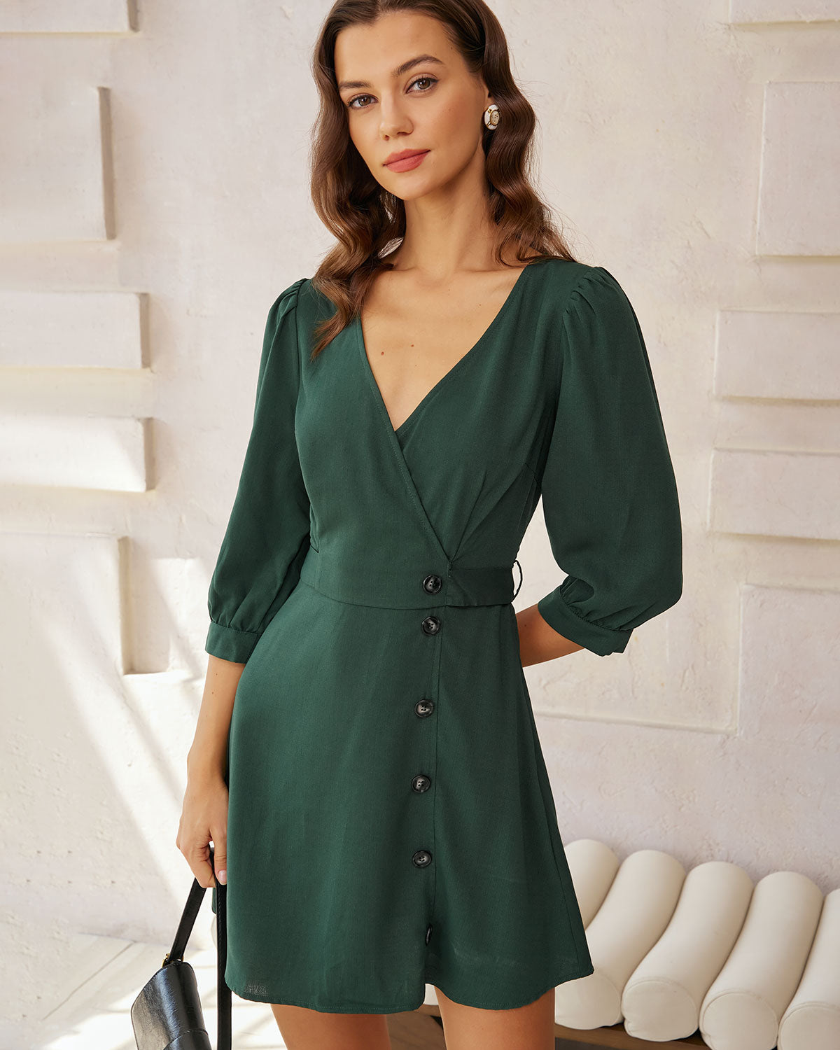 Green Wrap A-Line Mini Dress
