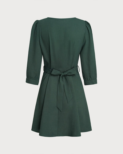 Green Wrap A-Line Mini Dress