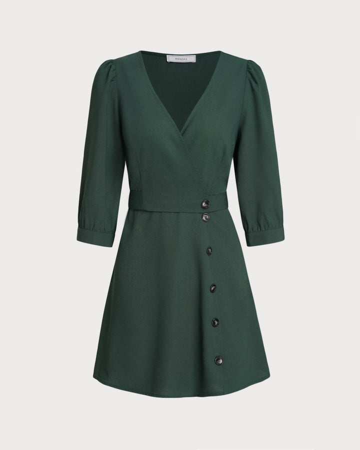 Green Wrap A-Line Mini Dress - Celestia Couture