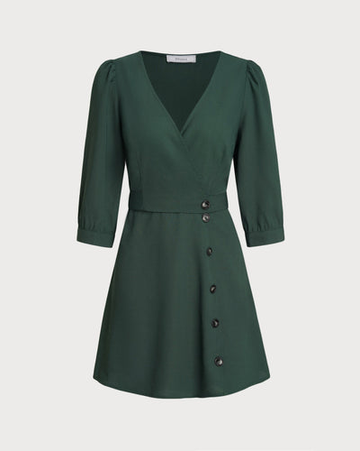Green Wrap A-Line Mini Dress