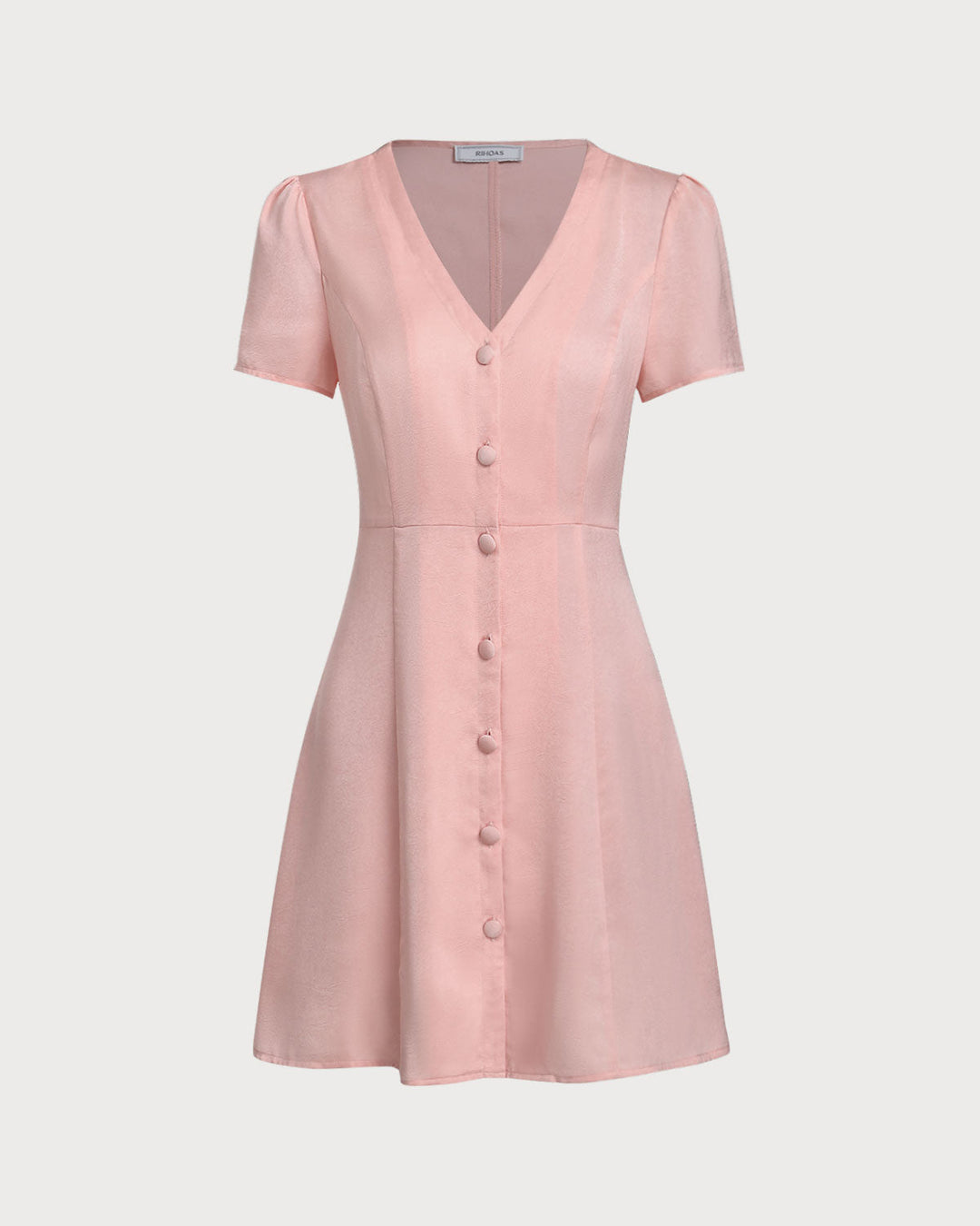 Pink V Neck Button Mini Dress - Celestia Couture