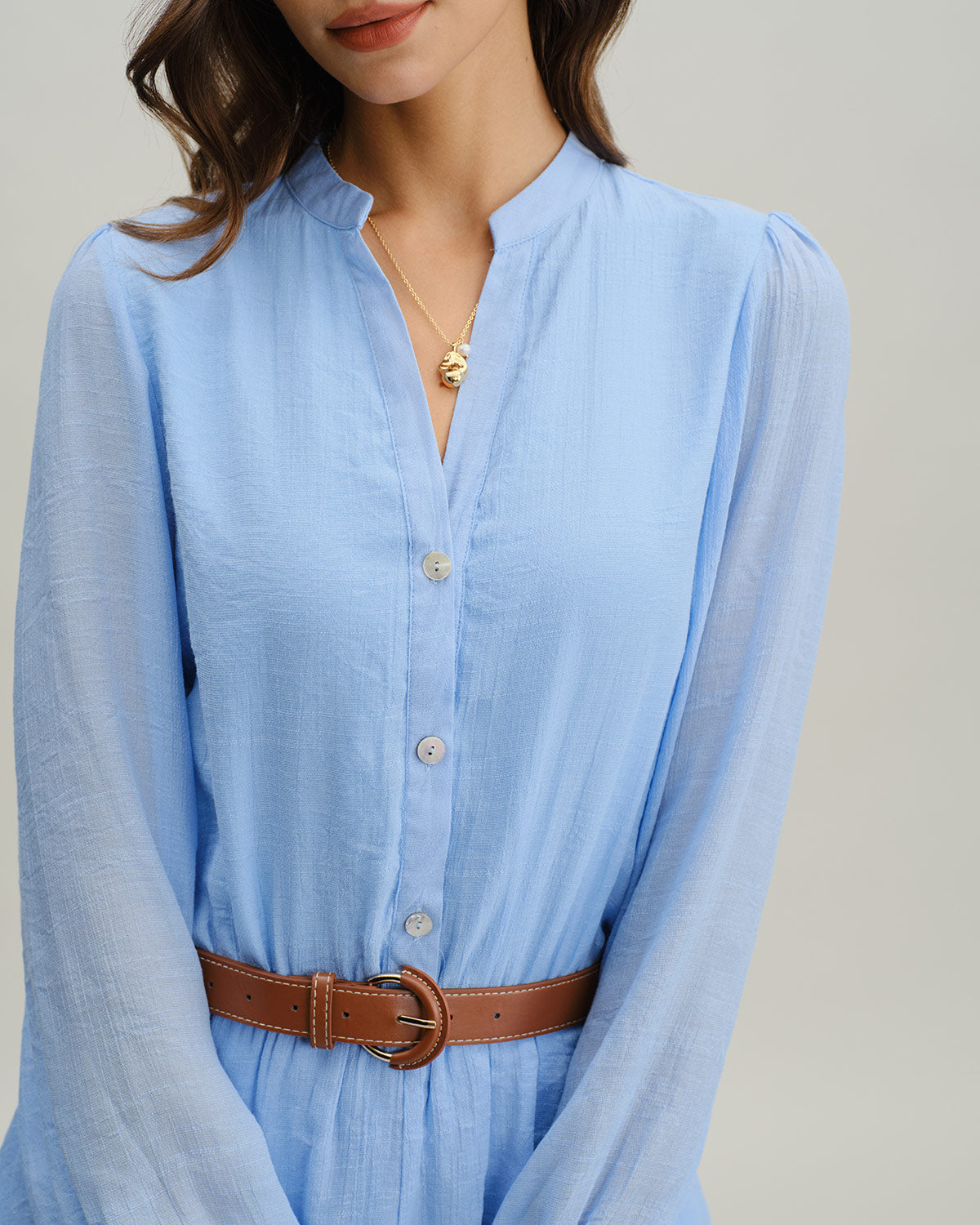 Blue V-Neck Tiered Mini Dress