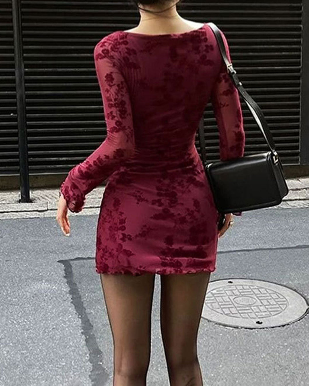 Red Floral Round Neck Mini Dress - Celestia Couture