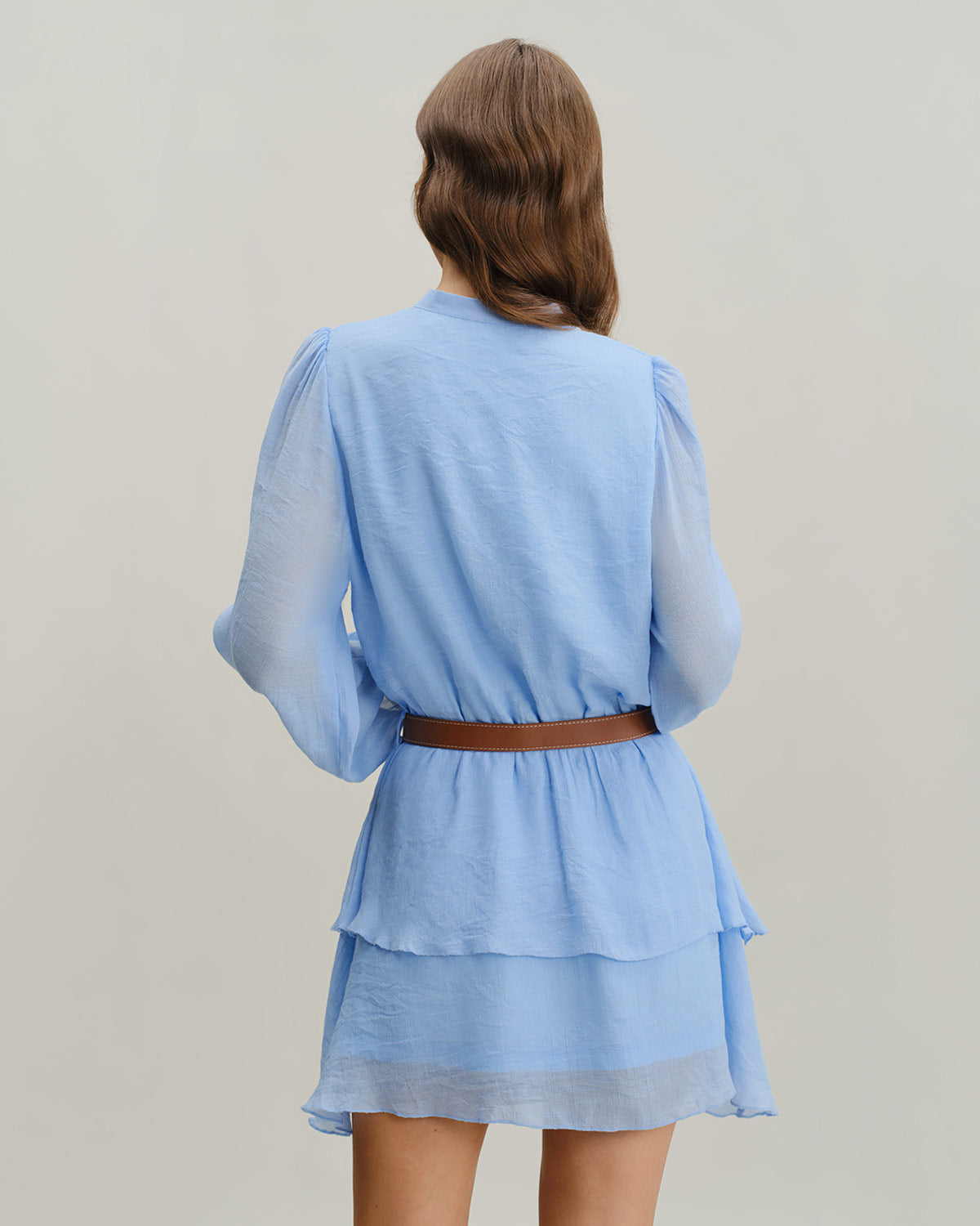 Blue V-Neck Tiered Mini Dress