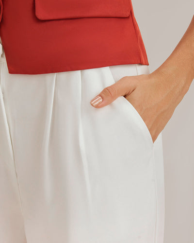 White Ruched Straight Pants