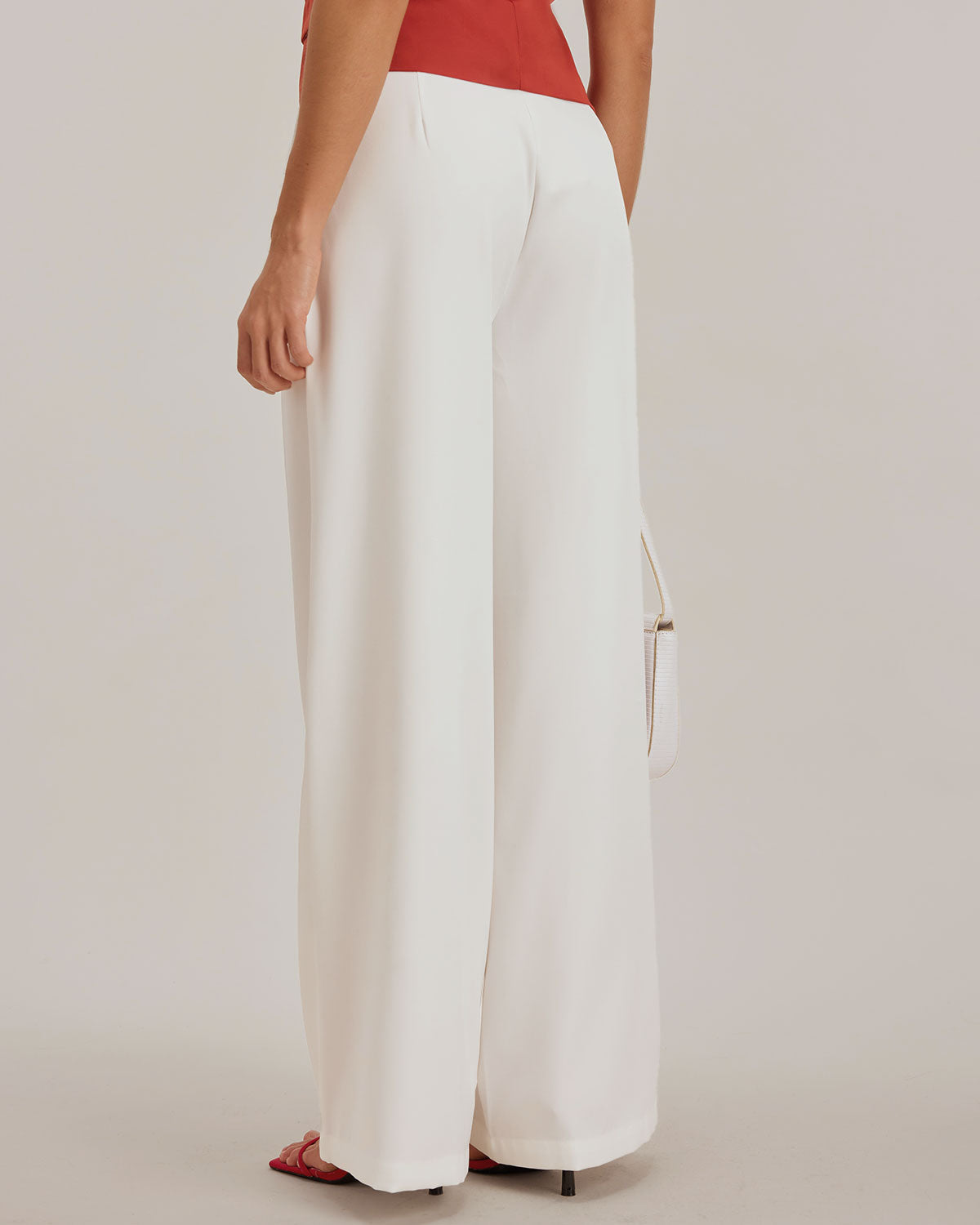 White Ruched Straight Pants