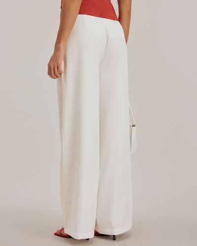 White Ruched Straight Pants