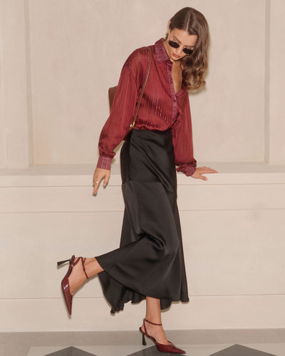 Wine Red Sparkly Loose Shirt