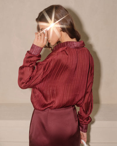 Wine Red Sparkly Loose Shirt