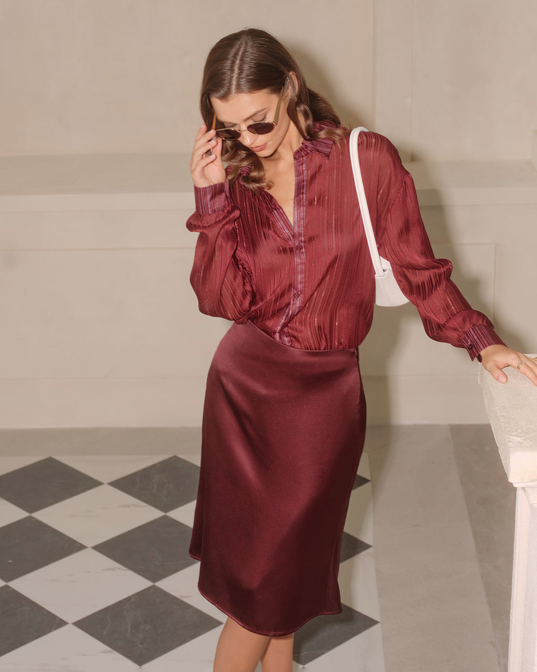 Wine Red Natural Waisted Mermaid Midi Skirt - Celestia Couture