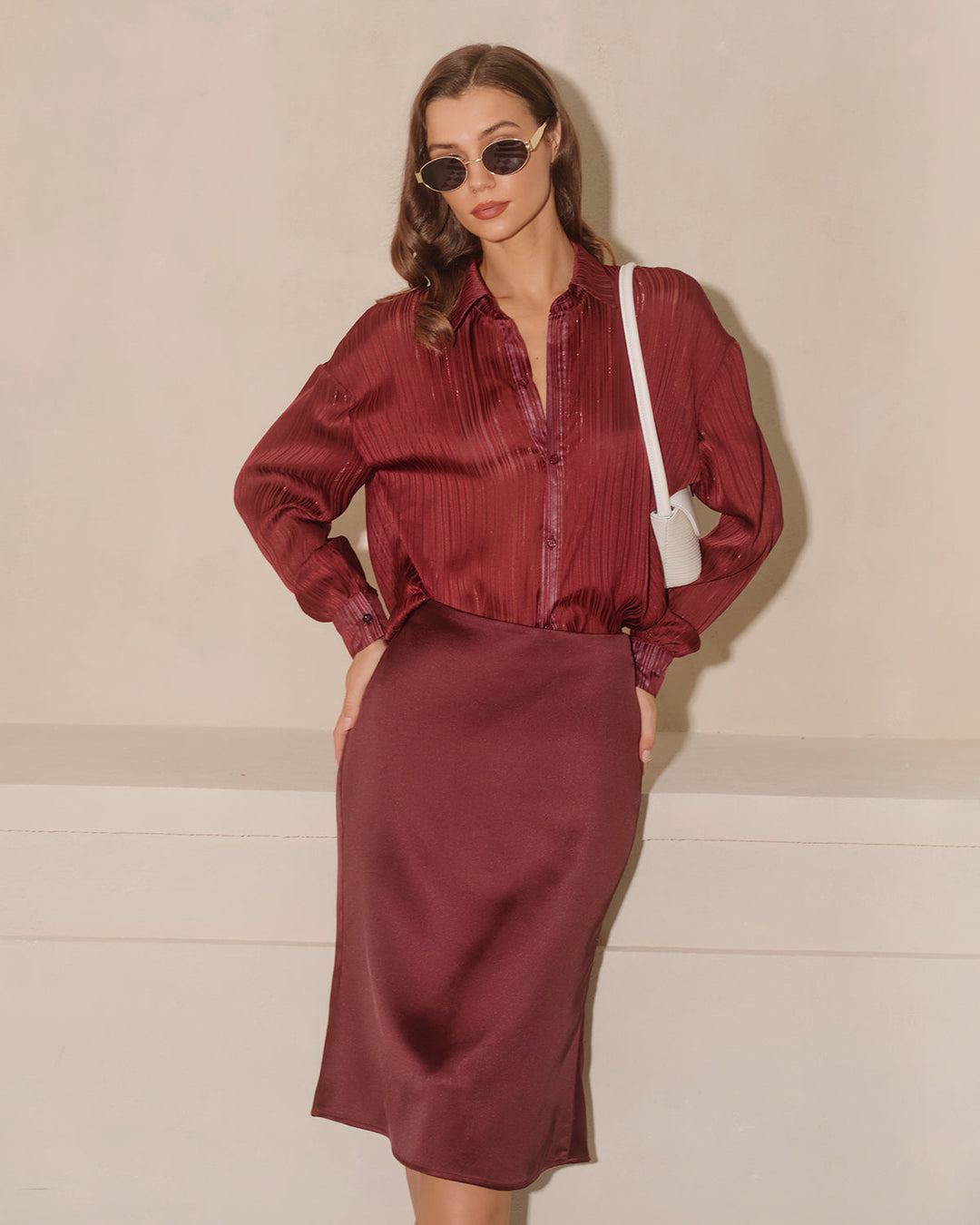 Wine Red Natural Waisted Mermaid Midi Skirt - Celestia Couture