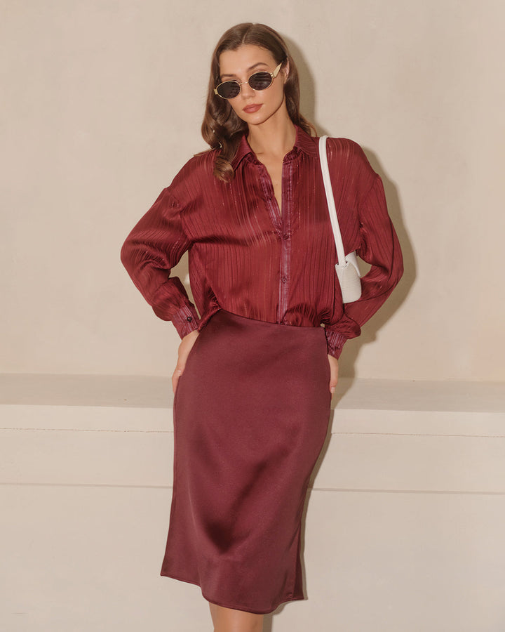 Wine Red Natural Waisted Mermaid Midi Skirt - Celestia Couture