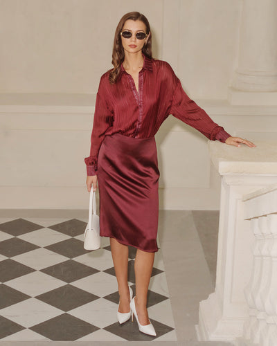 Wine Red Natural Waisted Mermaid Midi Skirt