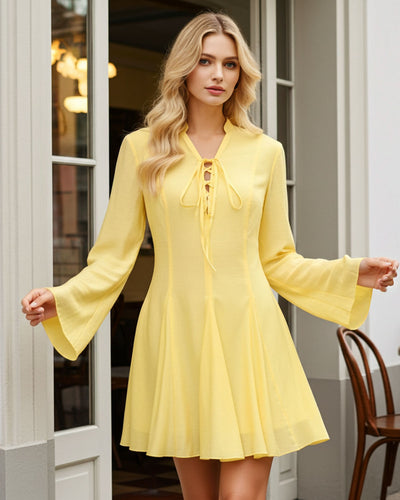 Yellow Bell Sleeve A-Line Mini Dress
