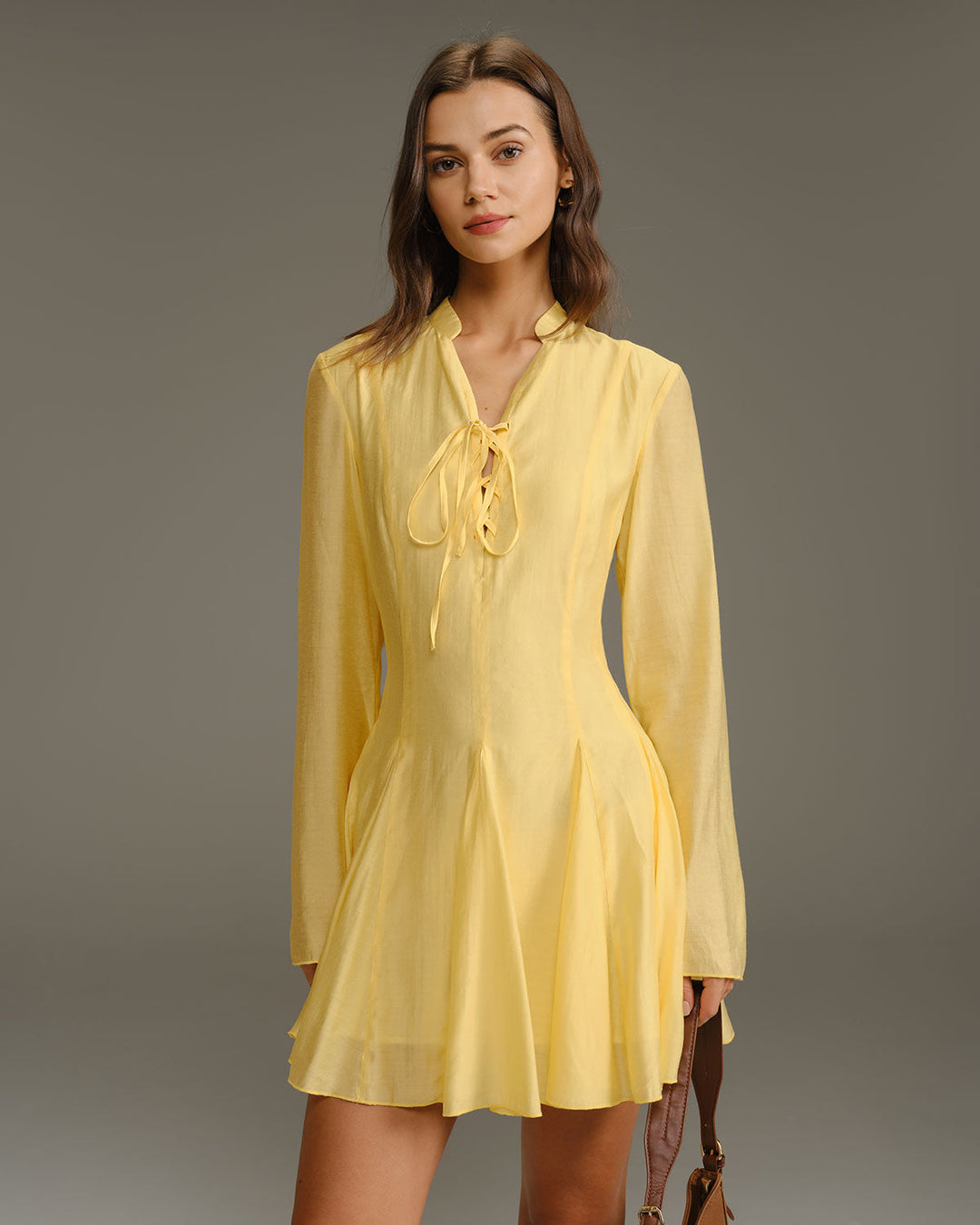 Yellow Bell Sleeve A-Line Mini Dress - Celestia Couture