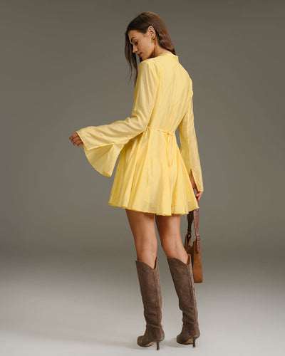 Yellow Bell Sleeve A-Line Mini Dress