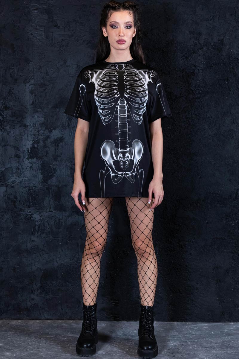 X-Ray Negative Skeleton Tee Dress